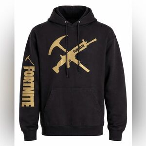 Fortnite (Video Game) Hoodie Adult Small Unisex Black & Gold